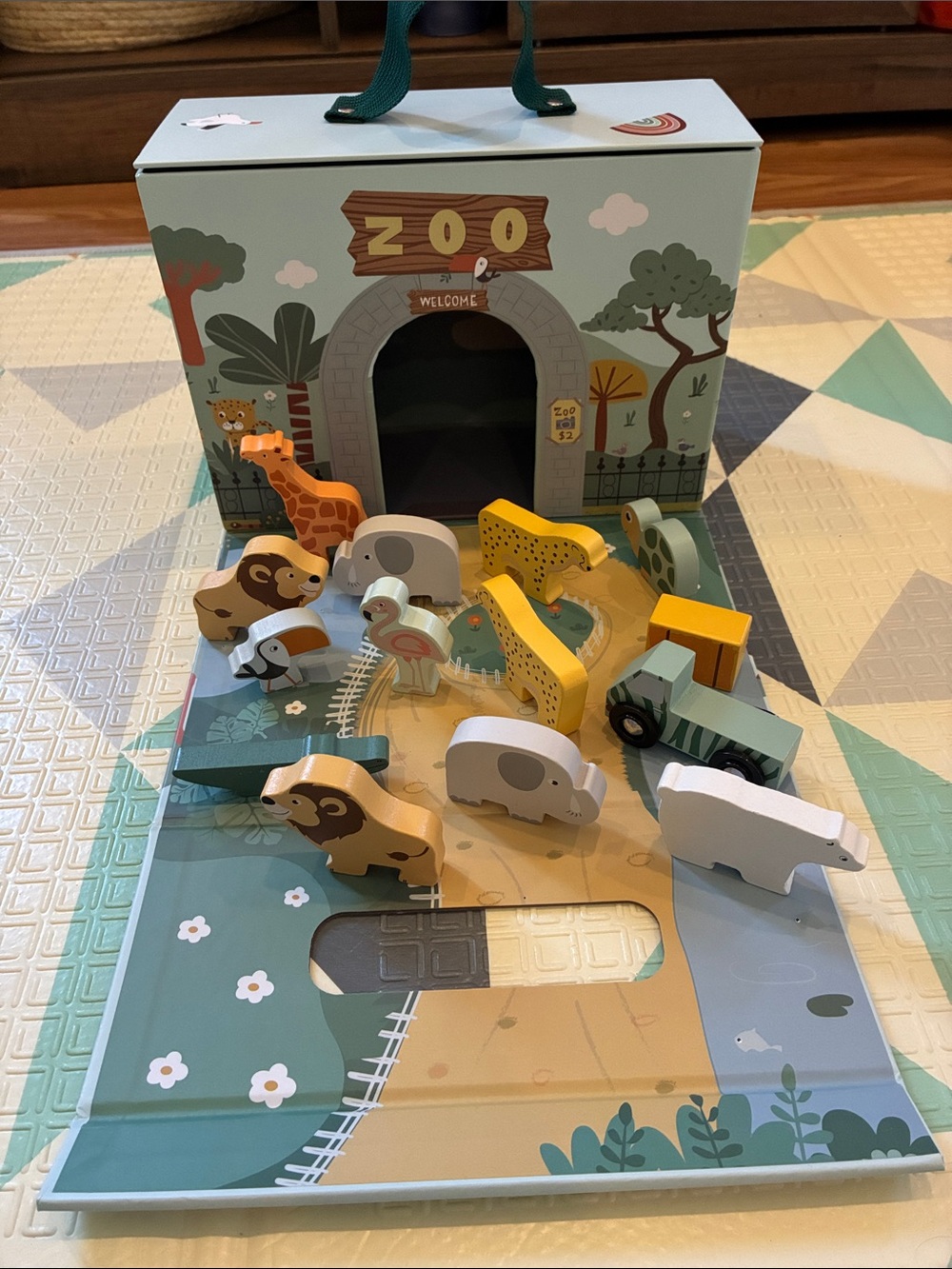 Wooden Zoo Playset with Carry Case - Pastel Multi-Color